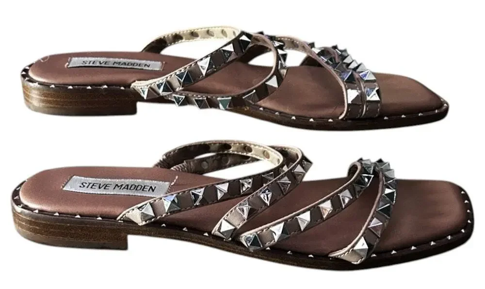 Steve Madden Studded Strappy Flat Tan Sandals 7.5